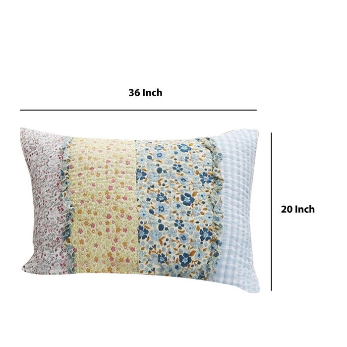 Polyester King Size Quilted Pillow Sham with Ruffle Sewn, Multicolor