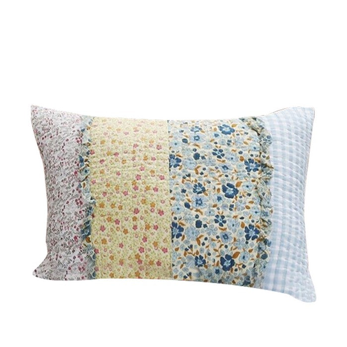 Polyester Standard Size Quilted Pillow Sham with Ruffle Sewn, Multicolor