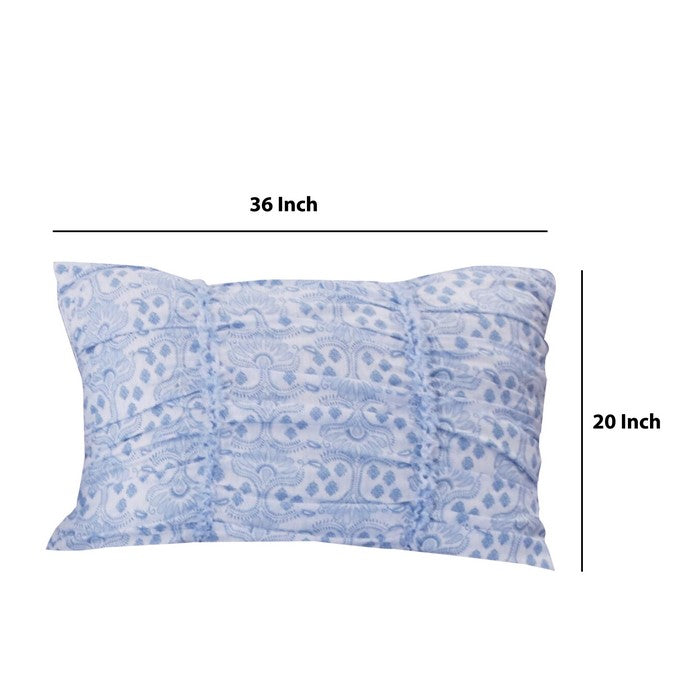 Fabric King Size Pillow Sham with Ruffled and Pleated Details, Blue
