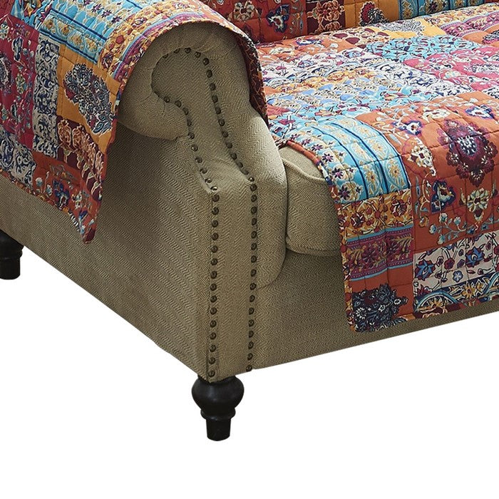 Bohemian Style Fabric Loveseat Protector with Floral Pattern, Multicolor