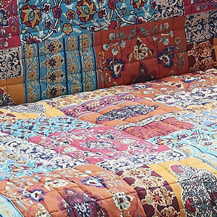 Bohemian Style Fabric Loveseat Protector with Floral Pattern, Multicolor