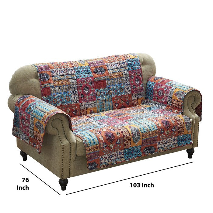 Bohemian Style Fabric Loveseat Protector with Floral Pattern, Multicolor