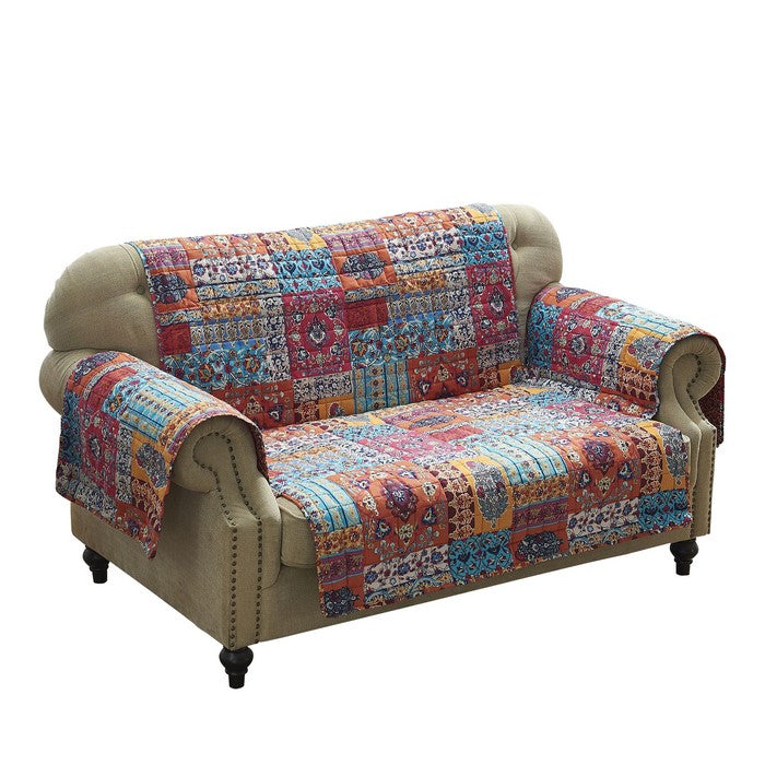 Bohemian Style Fabric Loveseat Protector with Floral Pattern, Multicolor
