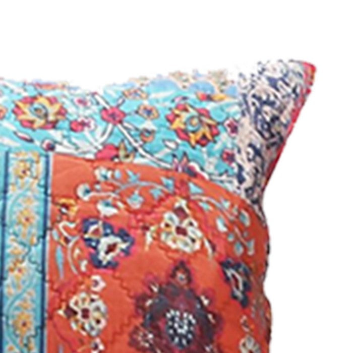 Bohemian Style Fabric King Size Pillow Sham with Floral Pattern, Multicolor