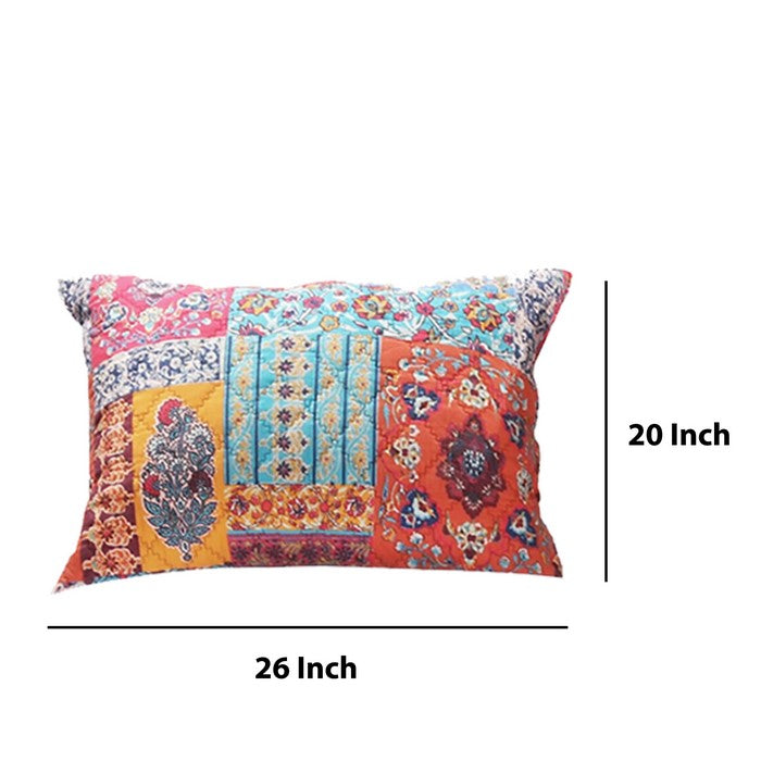 Bohemian Style Fabric Pillow Sham with Floral Pattern, Multicolor