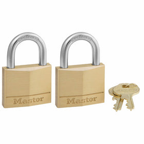 Master Lock Padlock, Solid Brass Lock, 1-9/16 in. Wide, 140T (Pack of 2-Keyed Alike)