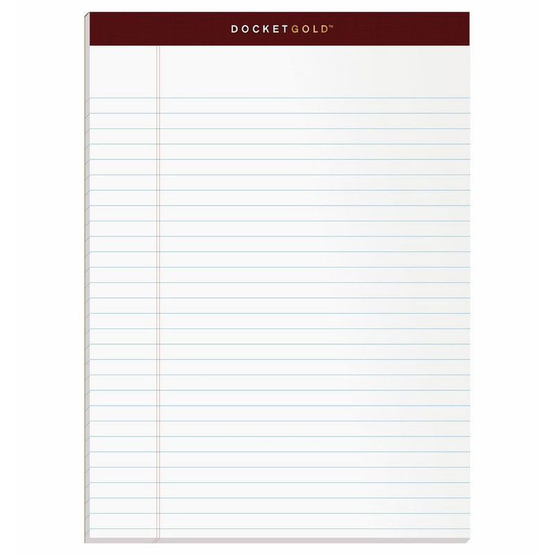 TOPS Docket Gold Writing Pads, 8-1/2" x 11-3/4", Legal Rule, White Paper, 50 Sheets, 12 Pack (63960)