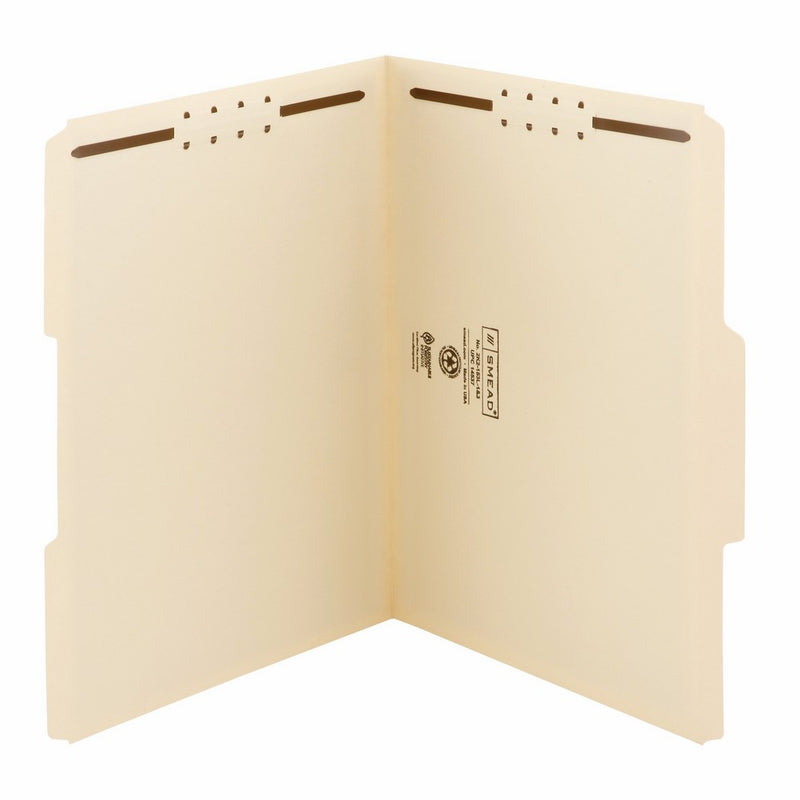 Smead Fastener File Folder, 2 Fasteners, Reinforced 1/3-Cut Tab, Letter Size, Manila, 50 per Box (14537)