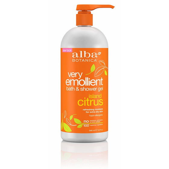 Alba Botanica Very Emollient, Island Citrus Bath & Shower Gel, 32 Ounce