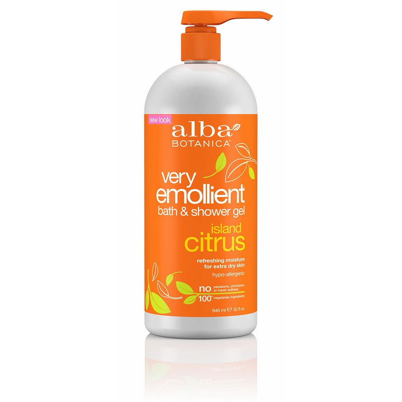 Alba Botanica Very Emollient, Island Citrus Bath & Shower Gel, 32 Ounce