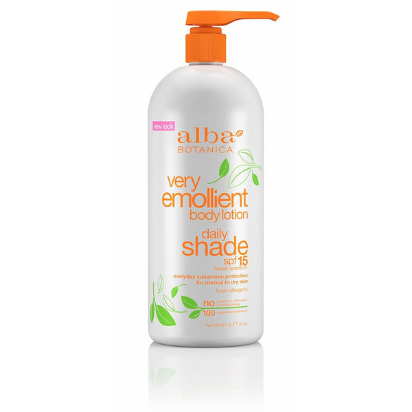 Alba Botanica Very Emollient Body Lotion, Daily Shade Formula, SPF 15, 32-Ounce Bottle