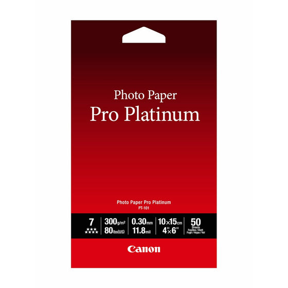 Canon Photo Paper Pro Platinum, 4 x 6 Inches, 50 Sheets (2768B014)