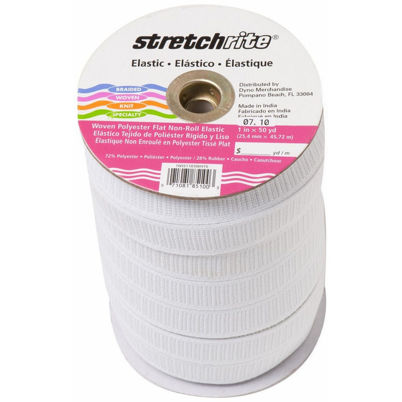 StretchRite 1-Inch by 50-Yard white Flat Non-Roll Woven Polyester Elastic Spool