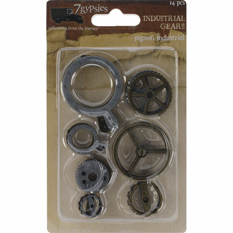 Gear Metal Charms .5x.5 To 1.75x1.25 14/Pkg-Industrial