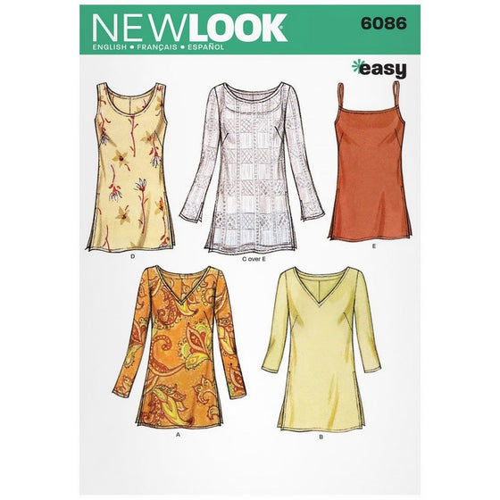 New Look Sewing Pattern 6086 Misses Tops, Size A (10-12-14-16-18-20-22)