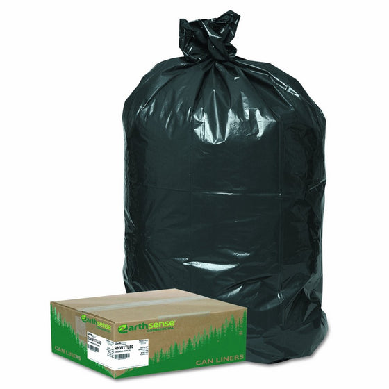 Earthsense Commercial RNW1TL80 Recycled Large Trash and Yard Bags, 33gal.9mil, 32.5 x 40, Black (Case of 80)