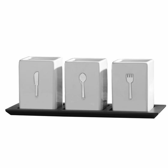 Towle Living 3-Piece Ceramic Caddy with Wood Tray