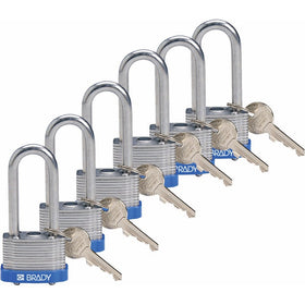 Brady 118974 Blue, Key Retaining Steel PadLock - 2" Shackle - Keyed Alike (6 Locks)