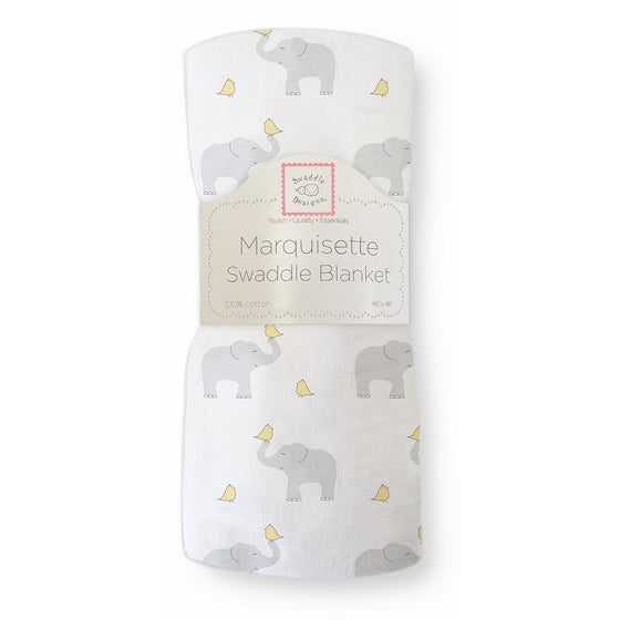 SwaddleDesigns Marquisette Swaddling Blanket, Premium Cotton Muslin, Elephant and Pastel Yellow Chickies
