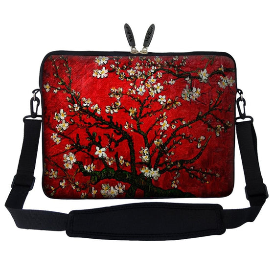 Meffort Inc 15 15.6 inch Neoprene Laptop Sleeve Bag Carrying Case with Hidden Handle and Adjustable Shoulder Strap - Vincent van Gogh Cherry Blossoming