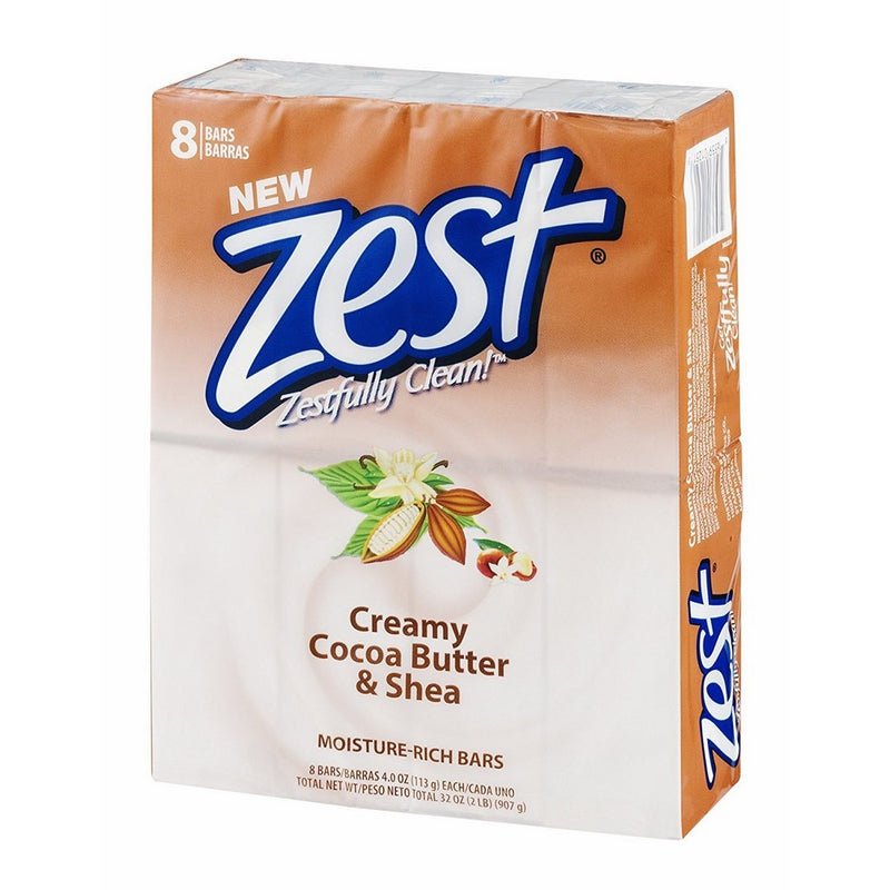 Zest 8-Bar Bath Size Soap, Creamy Cocoa Butter & Shea, 4 Ounce