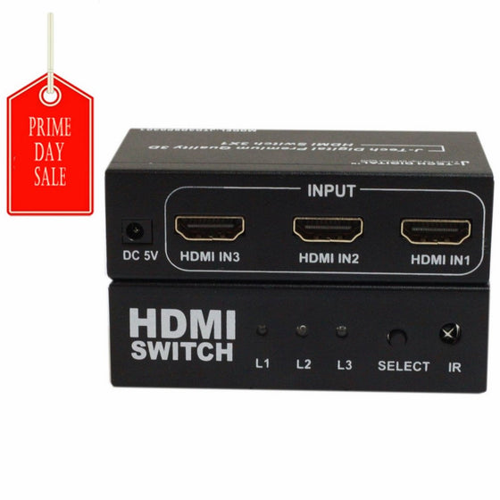 J-Tech Digital JTD3DSP0301 3-Port High Speed HDMI Switch with IR Wireless Remote and AC Power Adapter