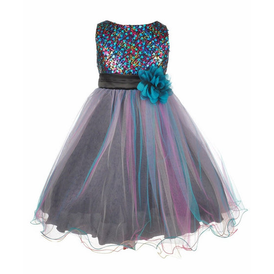 Kids Dream Big Girls' "Rainbow Sparkle" Dress - teal/black, 7 - 8