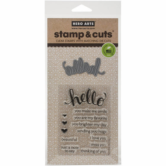 Hero Arts DC151 Stamp and Cut Hello Stamp with Matching Die Cut Set