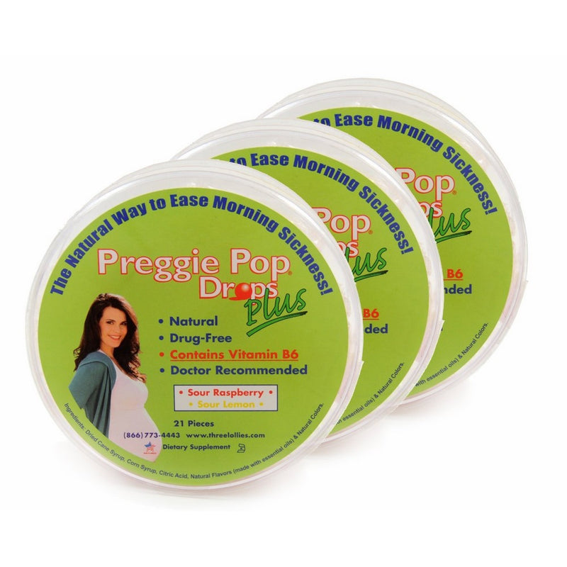 Three Lollies Preggie Pop Drops Plus with B6 Capsules, Sour Raspberry/Lemon, 3 Count