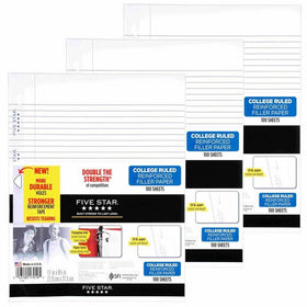 Five Star Filler Paper, College Ruled, Reinforced, Loose Leaf Paper, 11 x 8.5", 100 Sheets/Pack Pack Of 3