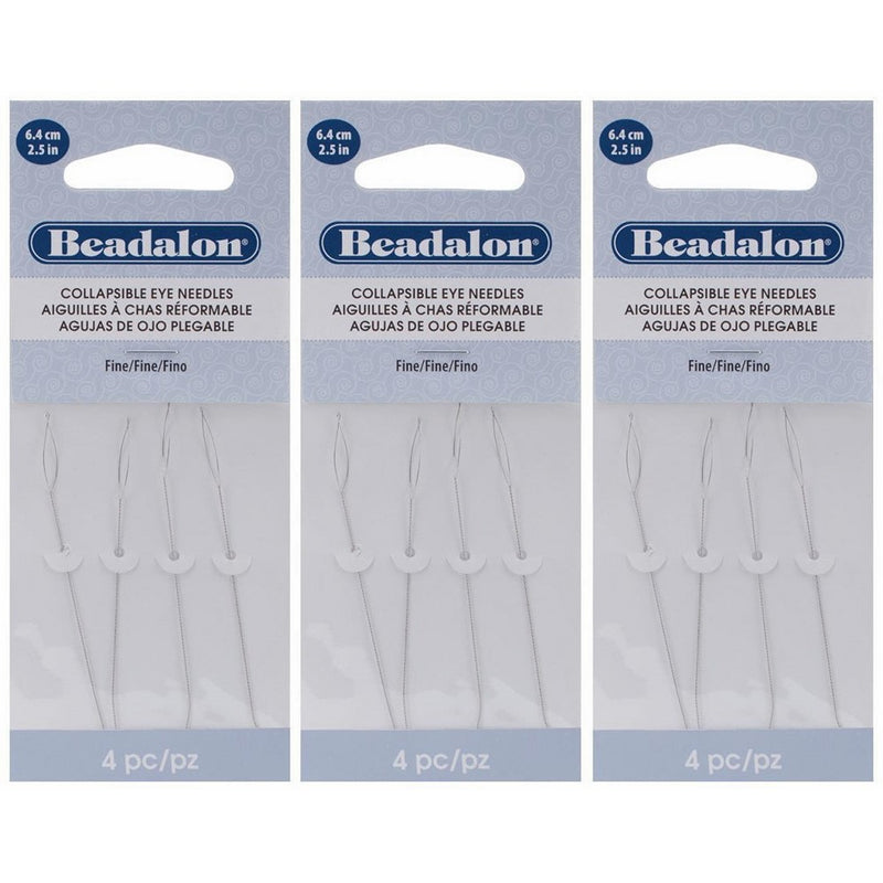 3-PACK - Beadalon Collapsible Eye Needles 2.5-Inch Fine 4/Pack