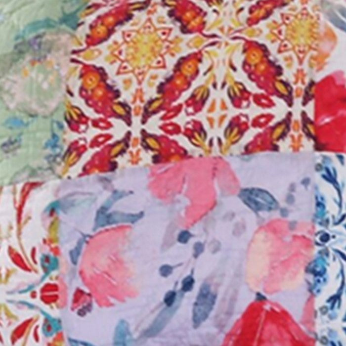 Hand Painted Fabric Pillow Sham with Floral Tile Art, Multicolor