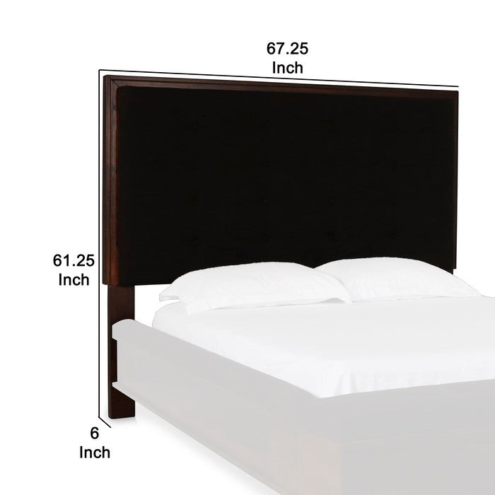 Wooden Padded Headboard with Button Tufting, Brown