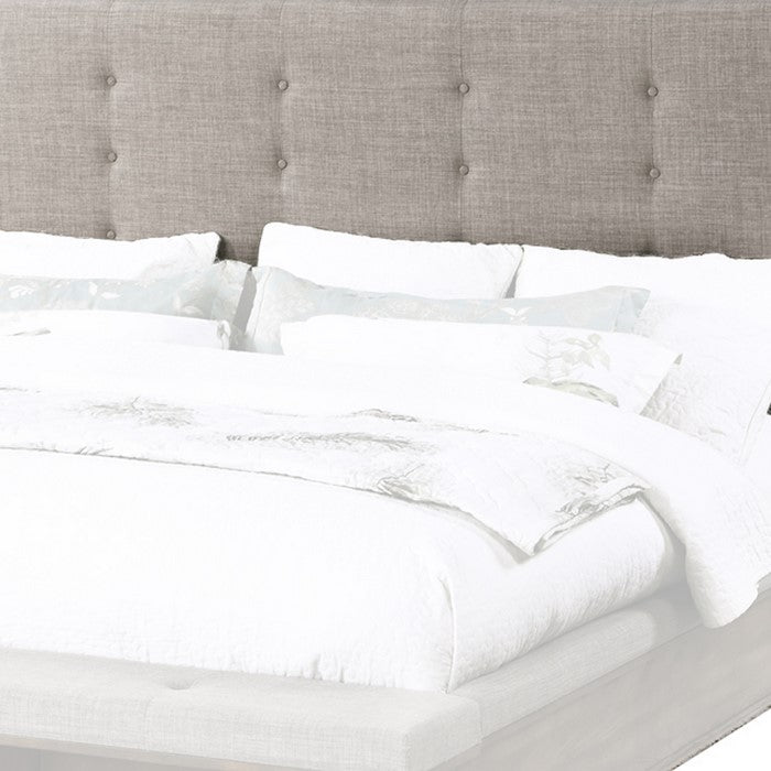 Wooden Headboard with Button Tufting and Padding, Gray and Brown