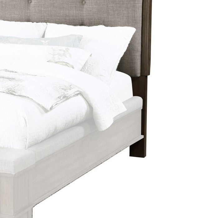 Wooden Headboard with Button Tufting and Padding, Gray and Brown
