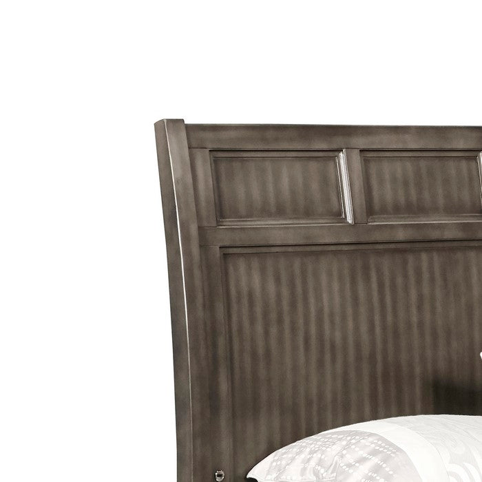 Wooden Headboard with Slated and Molded Details, Gray