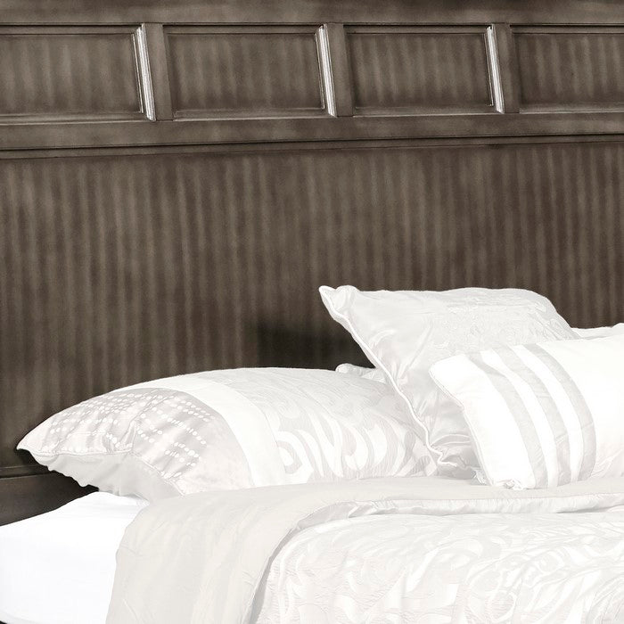 Wooden Headboard with Slated and Molded Details, Gray