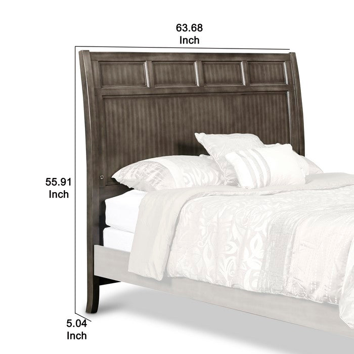 Wooden Headboard with Slated and Molded Details, Gray