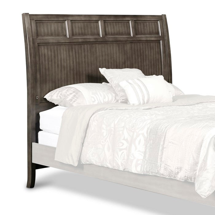 Wooden Headboard with Slated and Molded Details, Gray