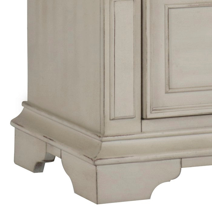 Two Drawer Wooden Nightstand with Bracket Legs, White and Brown