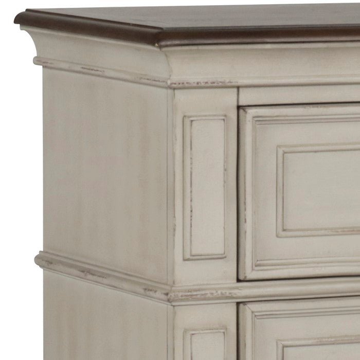 Two Drawer Wooden Nightstand with Bracket Legs, White and Brown