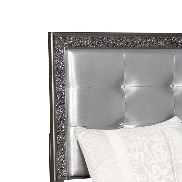 Fabric Upholstered Wooden Headboard with Button Tufting, Gray