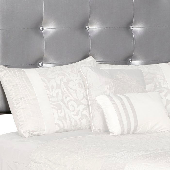 Fabric Upholstered Wooden Headboard with Button Tufting, Gray