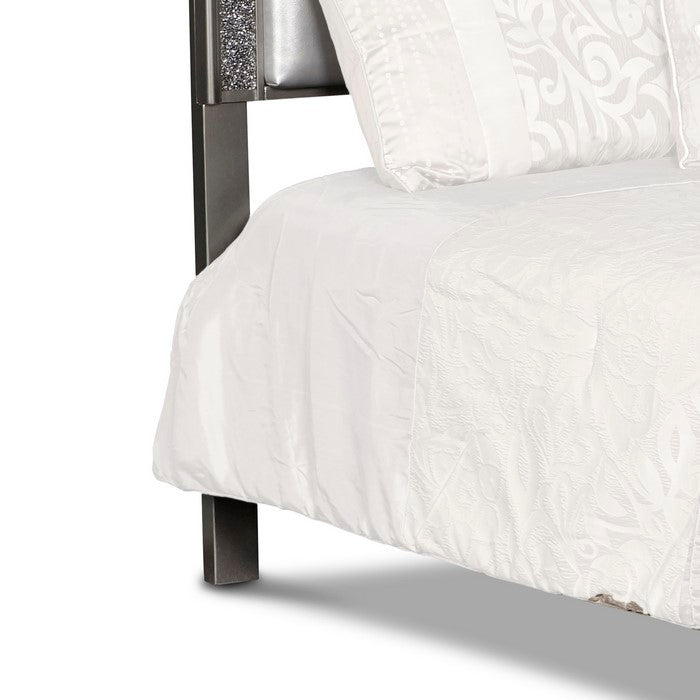 Fabric Upholstered Wooden Headboard with Button Tufting, Gray