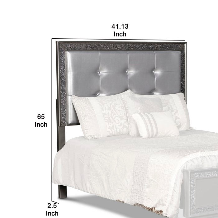 Fabric Upholstered Wooden Headboard with Button Tufting, Gray