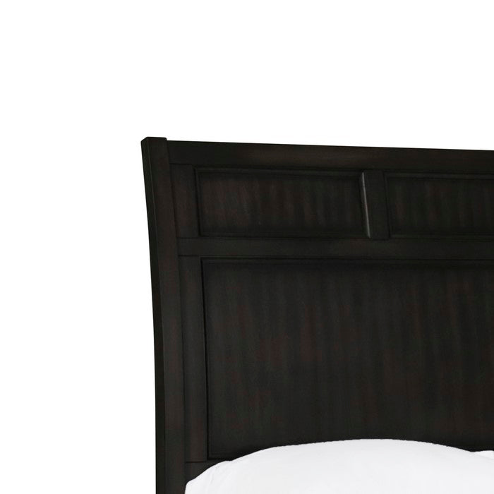 Wooden Headboard with Panel Style Design and Molded Details, Black