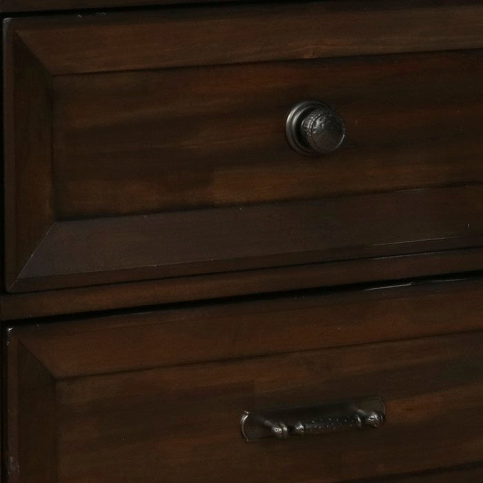 Wooden Nightstand with Tapered Block Legs and Natural Grain Texture, Brown