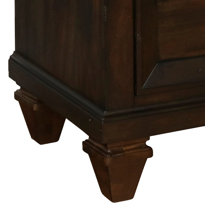 Wooden Nightstand with Tapered Block Legs and Natural Grain Texture, Brown