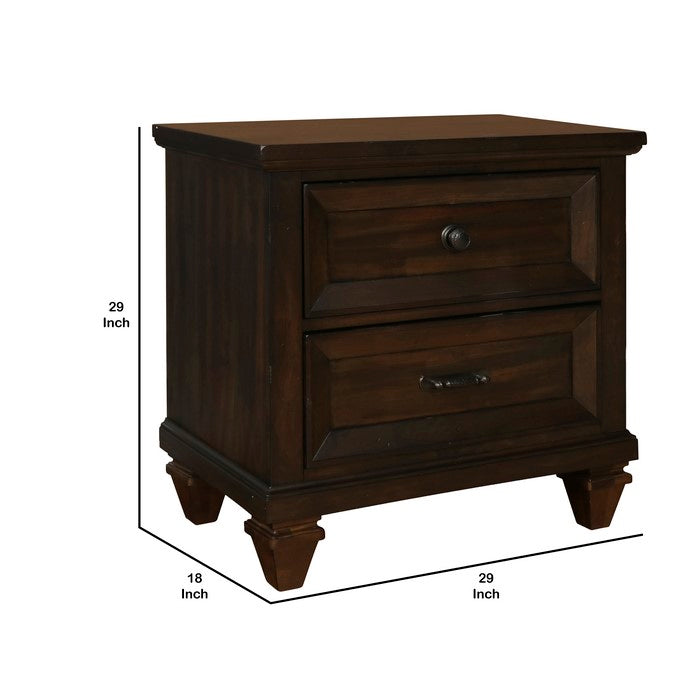 Wooden Nightstand with Tapered Block Legs and Natural Grain Texture, Brown