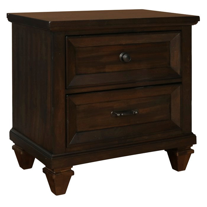 Wooden Nightstand with Tapered Block Legs and Natural Grain Texture, Brown